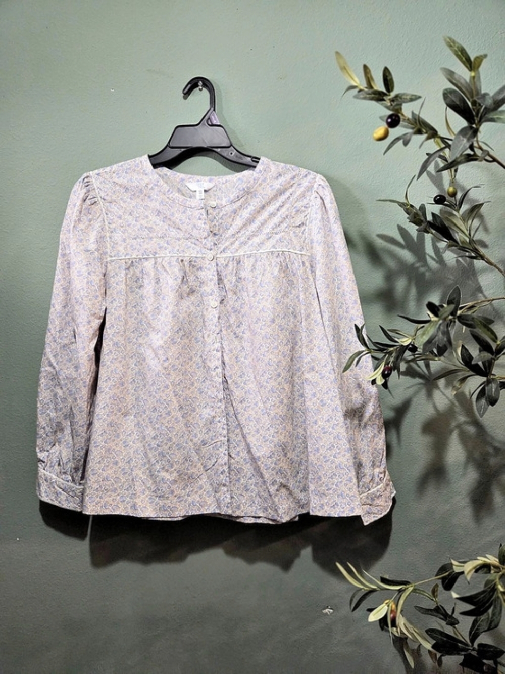 NWOT Time And Tru Cottagecorel Blouse in Blue & Pink Floral Size XXL